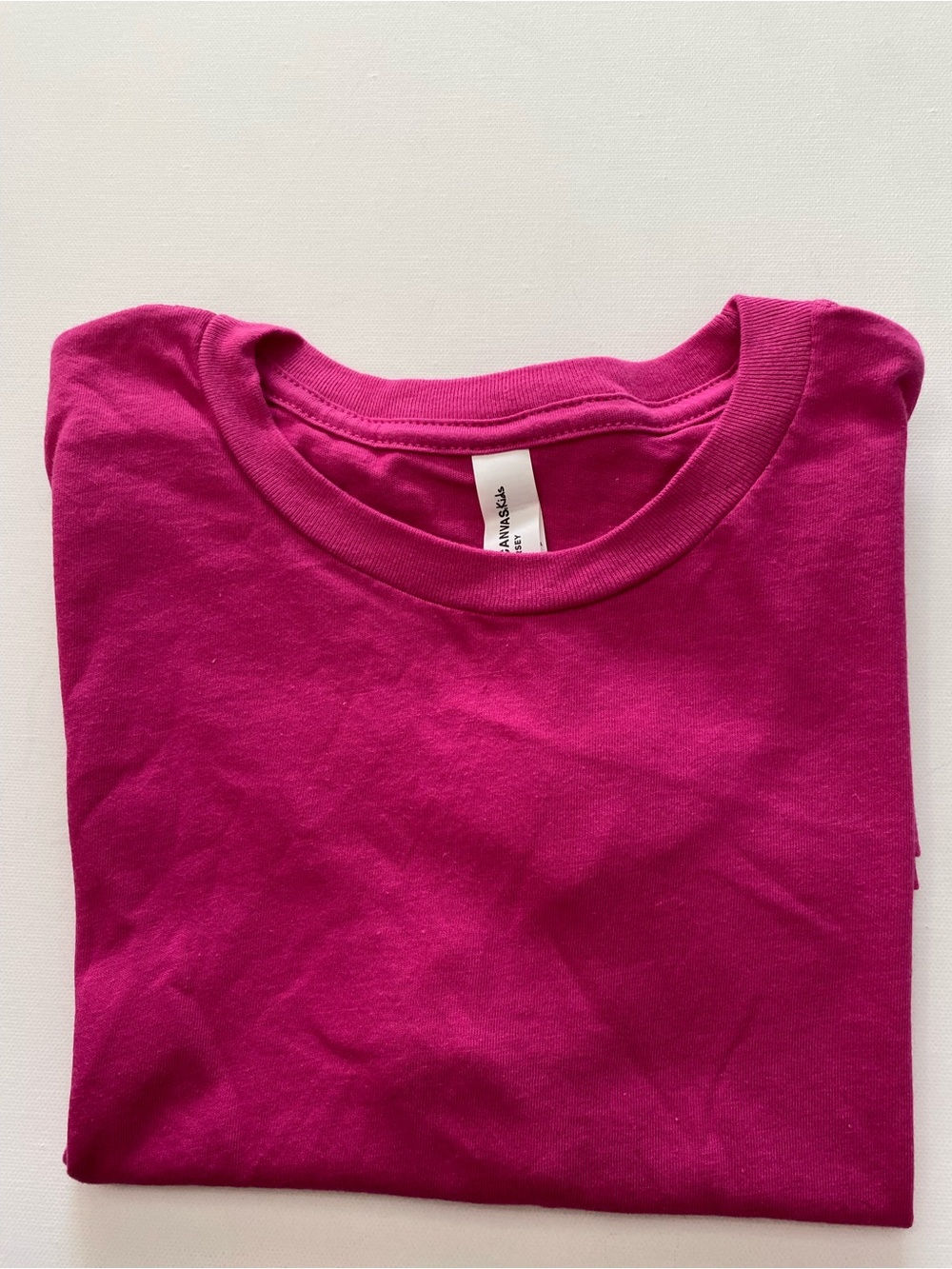 NWT Bella + Canvas Kids Magenta Pink Crew Neck Tee Slim Fit Large (Fits 10-12)